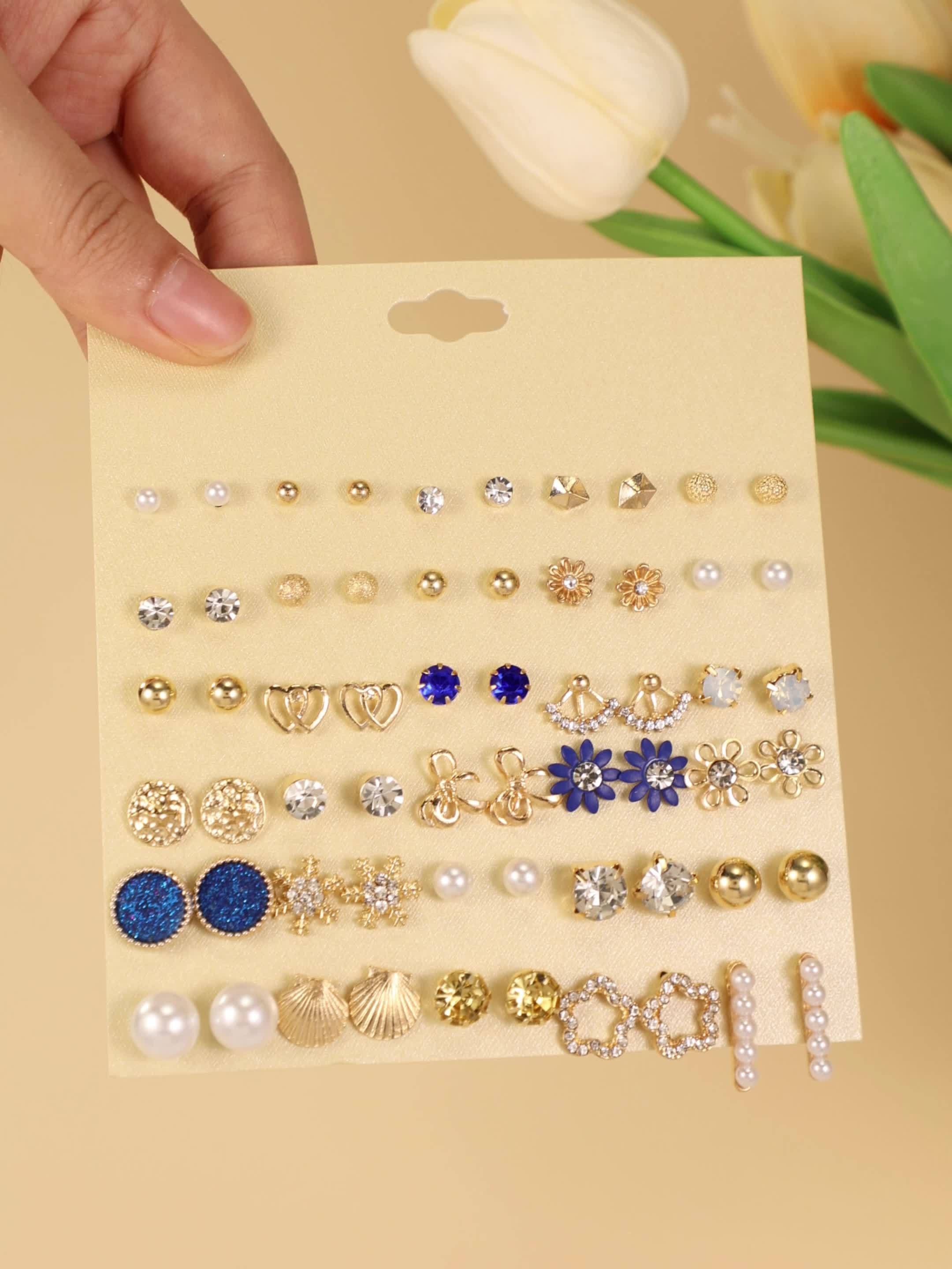 60pc Cute Flower & Heart-Shaped Earring Set